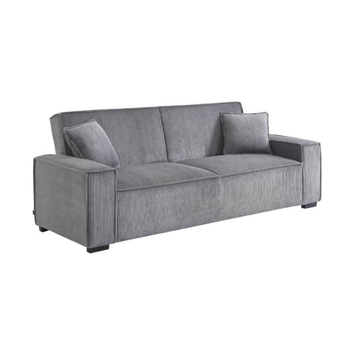 Canapé convertible 3 places gris clair velours côtelé L 231 x P 96.5 x H 80cm