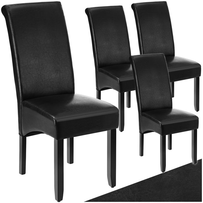 Chaises - TECTAKE - Lot de 4 fauteuils de salle à manger aspect cuir avec revêtement synthétique et forme ergonomique - Noir
