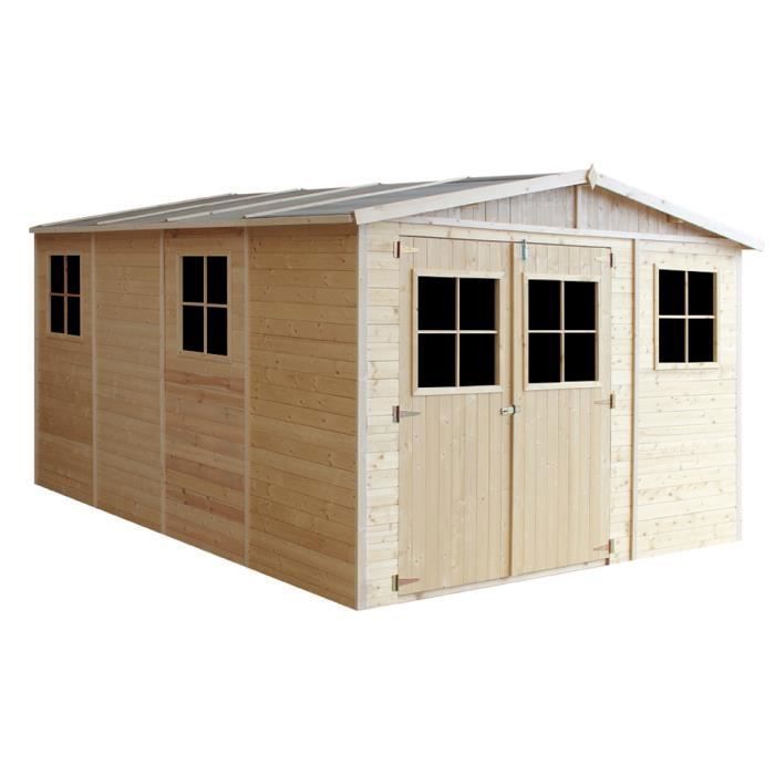 Abri de jardin en bois 12 m&sup2; TIMBELA - Pin / &eacute;pic&eacute;a - Ep.17mm - Plancher inclus -  M336