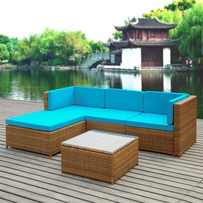 Ikayaa Set Table Canape 9 Coussins Bleu Meubles De Jardin