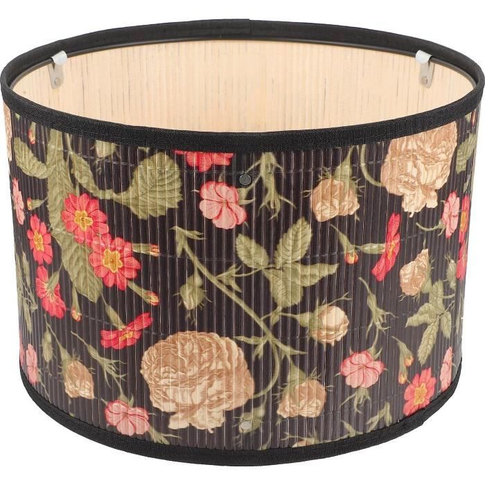 Abat-Jour Tambour En Tissu 30x30x30cm - Motif Fleurs Oranges, Fait Main, Pour Lampe De Table Ou Suspension