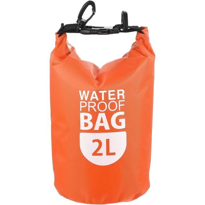 Sac Étanche 2L Avec Bandoulière Réglable – PVC 500D – Orange – Flottant – Pour Kayak, Pêche, Rafting, Plage