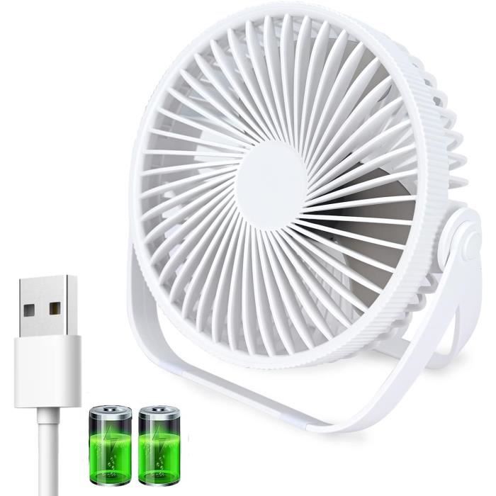 MENQANG Ventilateur USB Silencieux 3 Vitesses - Ventilateur Oscillant De Table Portable 180° Pour Maison, Bureau Et Voyages (Blanc)
