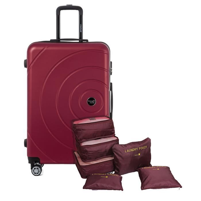 TRAVEL WORLD Valise 70 Cm + Set de 6 Organisateurs Couleur Burgundy