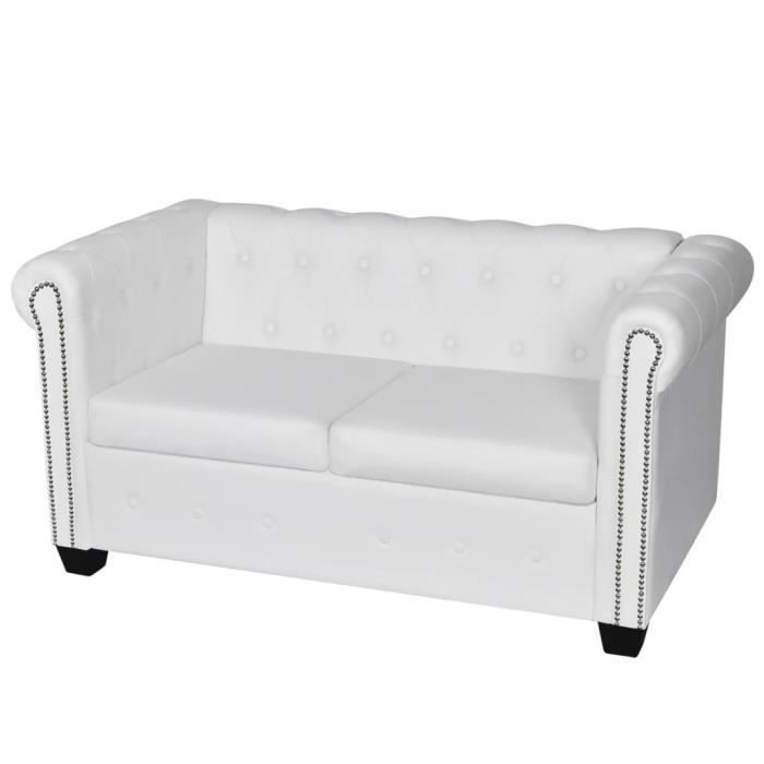 Summer Saleélégant Canapé Chesterfield à 2 places cuir synthétique blanc 39.8 Kg 21723