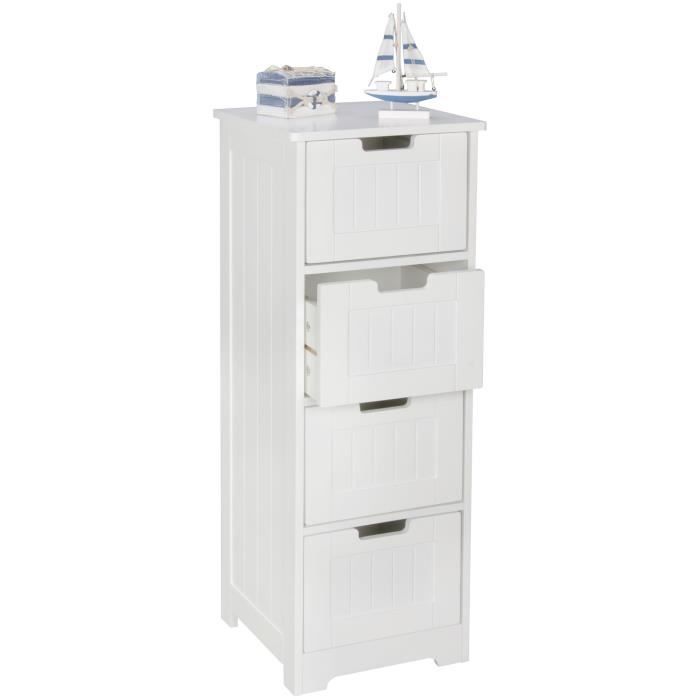 armoire de salle de bain luis - wohnling - blanc laqué - 4 tiroirs - style campagnard