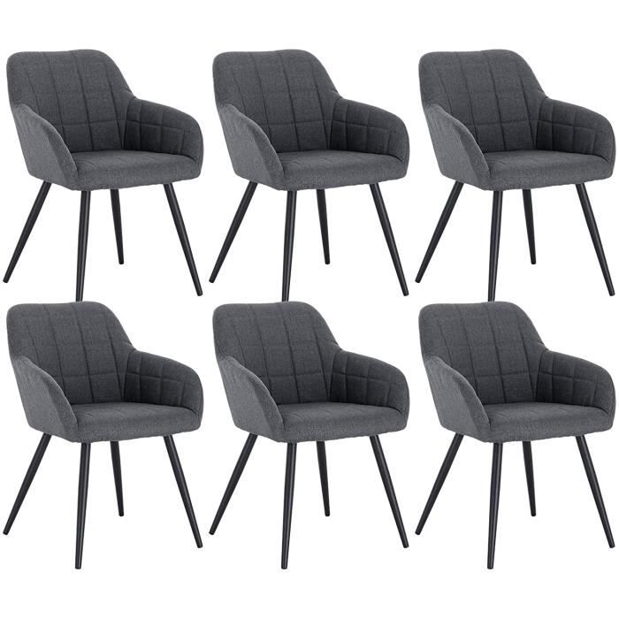 WOLTU Lot de 6 Chaises de salle à manger Chaises de Cuisine en lin et métal 49x43x81cm Gris foncé