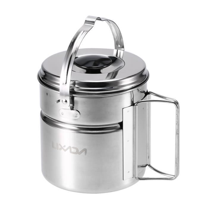 Pot De Camping En Acier Inoxydable 5x6 Pouces Avec Poignée Pliable - Ustensile Cuisine Plein Air Pour Randonnée, Pique-nique