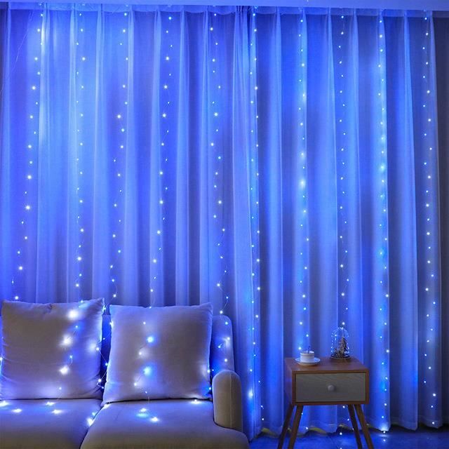 Rideau Frangé AILEXI - 2 Pièces 1x3m Bleu Foncé Décoration Fête