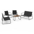 IDMARKET Salon de jardin bas MALAGA 6 places avec canapé, fauteuils et table noir et bois-1