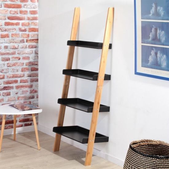 Etagere Echelle Bambou 4 Niveaux Noire Casame Achat Vente