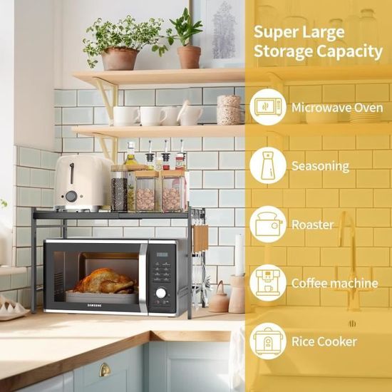 Meuble Rangement Cuisine Étagère Four Micro-ondes - 3 Niveaux Réglables | Acier Carbone | Capacité 25kg/étagère
