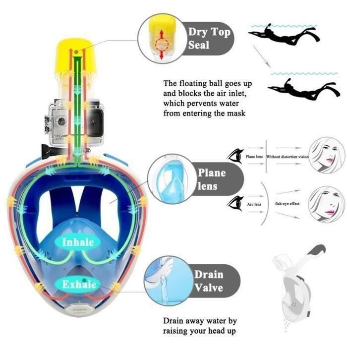 Masque De Plongée Panoramique HD + Tuba – Anti-buée Et Silicone – Taille 158x130mm