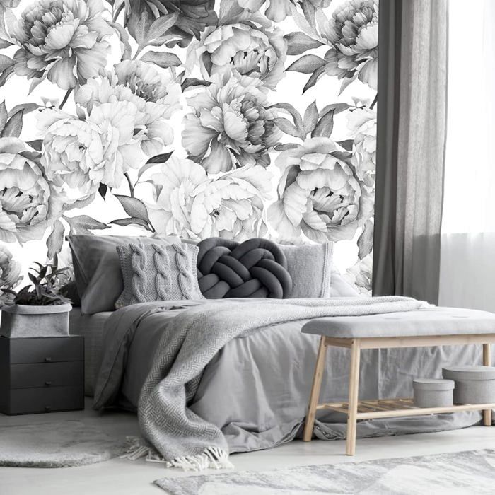 Papier Peint Panoramique Fleur D'Art En Noir Et Blanc Papier Peint ...