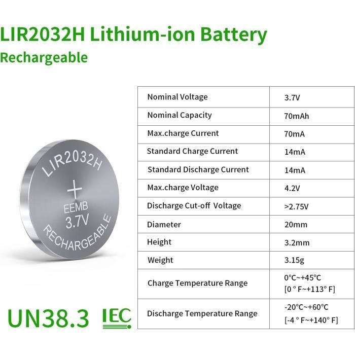 Pile Rechargeable ML2032 – Remplace CR2032, Pour BIOS Ou Montres