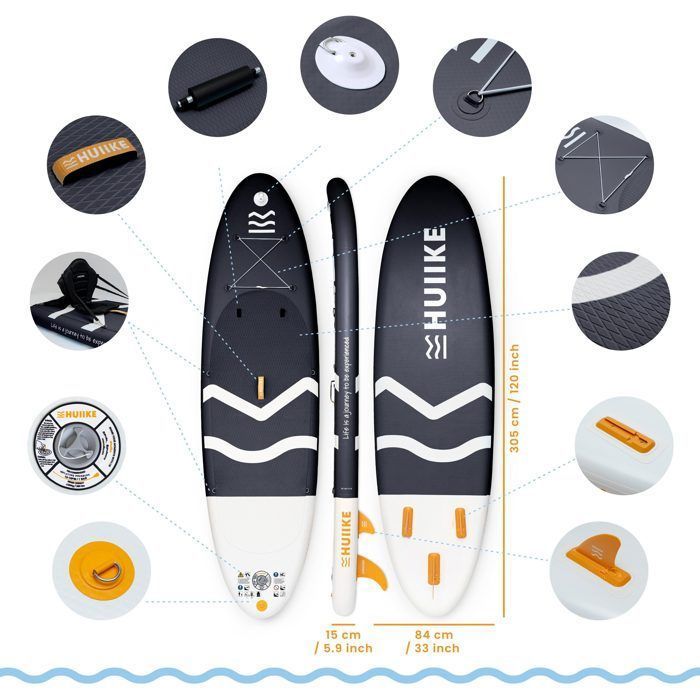 Paddle Gonflable HUIIKE – 2 Personnes – 305 X 84 X 15 Cm – Charge 130 Kg – Pagaie Alu – Kit Complet