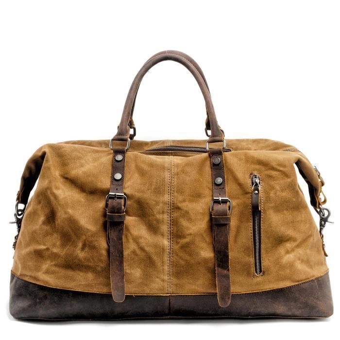 Gris Sac de Voyage en Toile et Cuir pour Homme Bagage Main M