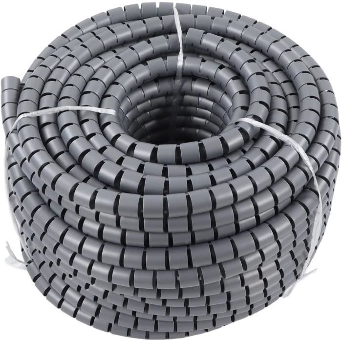 Gaine Spirale 16mm 3Mètres - Organisateur Câbles Flexible Protection Fil Électrique Gris