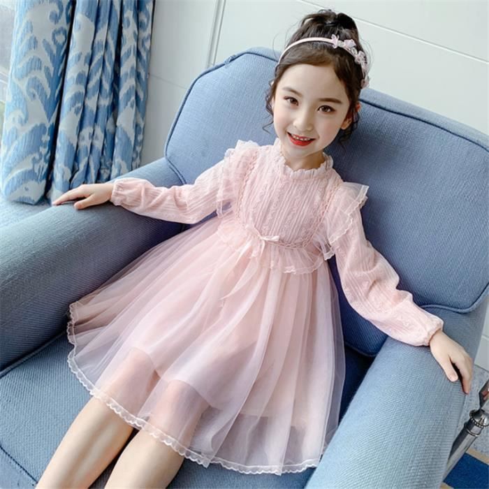 ROBE Fille Elegante robe a manches longues en fil net pour enfants de nouveau style rose FZ Rose Cdiscount Pret a Porter