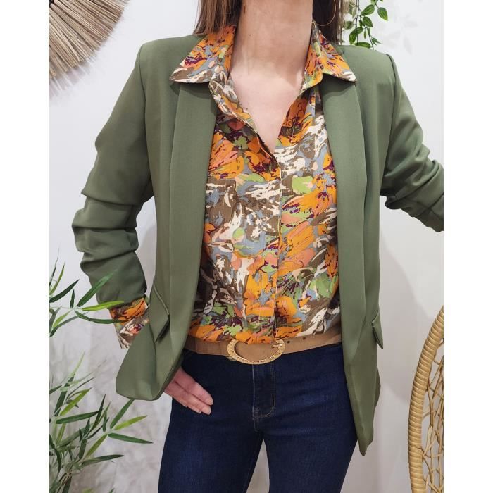 Blazer femme manches plissees kaki Kaki Cdiscount Pret a Porter