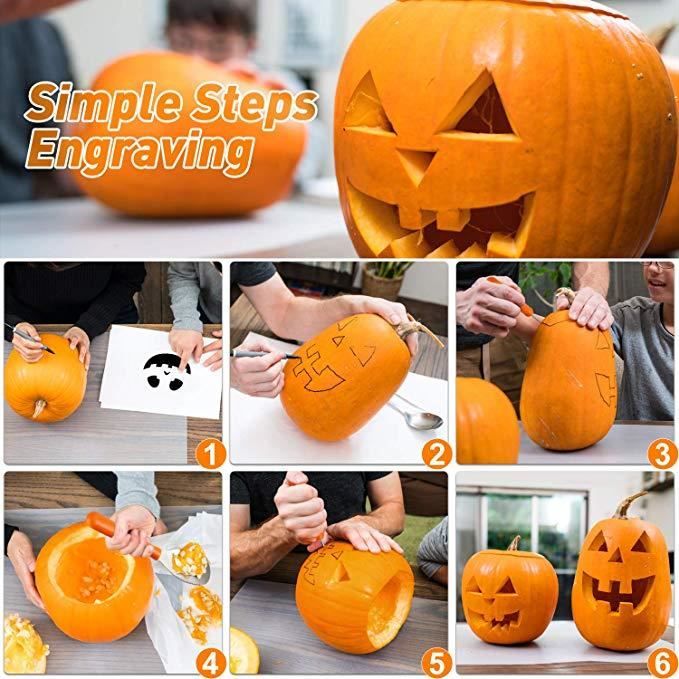 Kit De Sculpture De Citrouille Halloween MINGRUO - 7 Outils En Acier Inoxydable, Avec Sac De Rangement