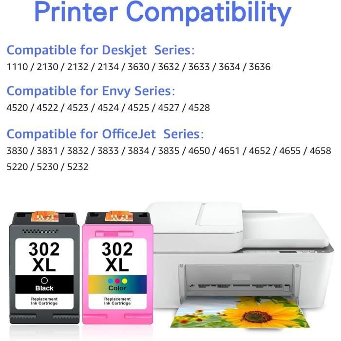 Cartouches Compatible HP 302 XL Noir Tri-couleur pour HP OfficeJet 3833  3834 3835 - Cdiscount Informatique