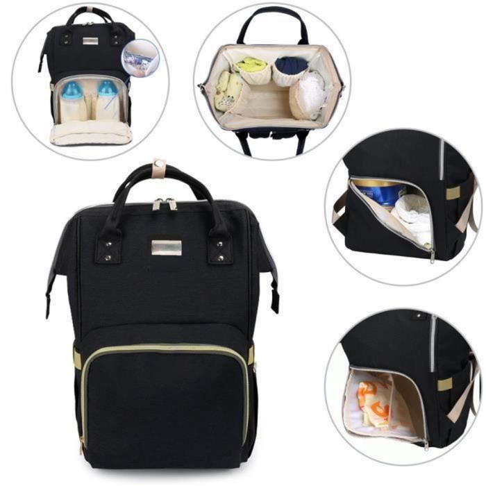 Sac a Dos a Langer Bebe Impermeable en Oxford Grande capacite 55L avec matelas a langer Poignees Unisex Voyage Noir