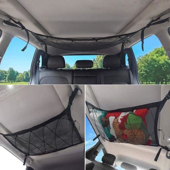 Accessoires auto intérieurs,Filet de voiture rangement de poche plafond  toit filet de chargement dans le coffre - Type With Zipper - Cdiscount Auto