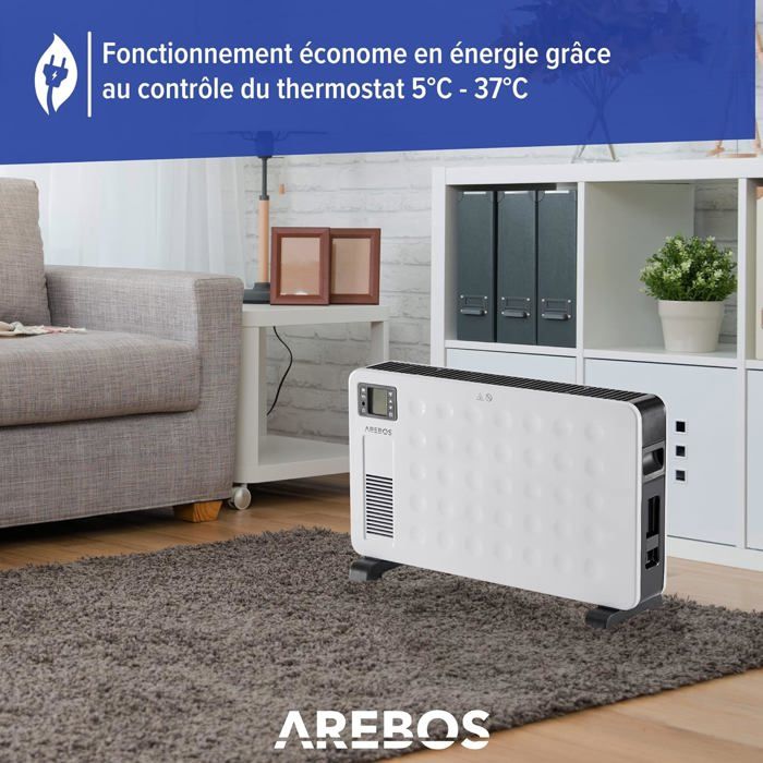 Convecteur électrique AREBOS 2300 W - Chauffage Silencieux Avec Télécommande Et Minuterie, Idéal Pour Salon, Chambre, Bureau | Noir