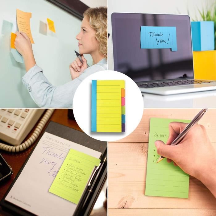 Lot de 2 blocs de notes autocollantes lignés de couleurs vives 10,2 x ...
