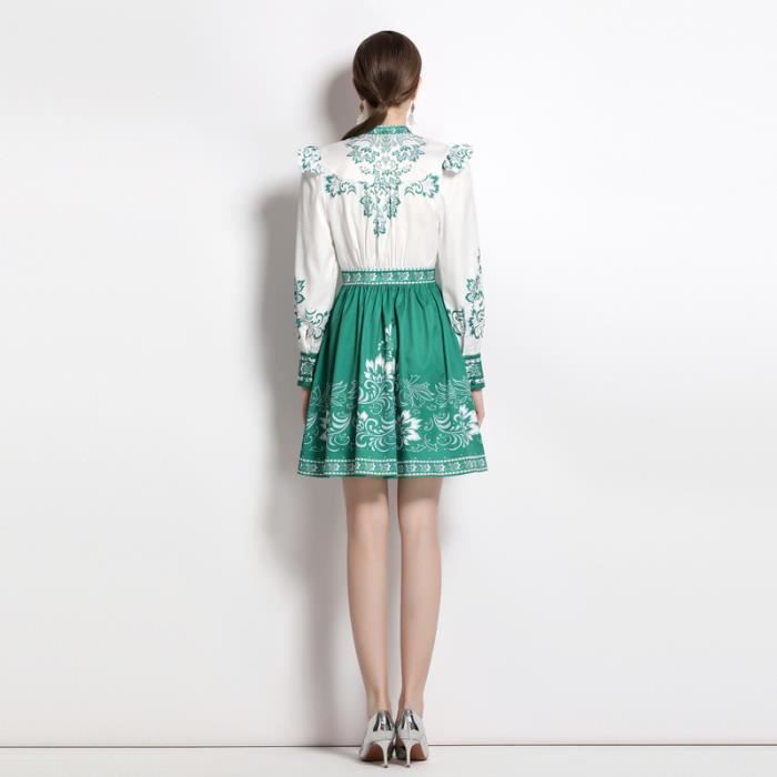 Robe Robe vintage imprim floral pour femme col en V manches