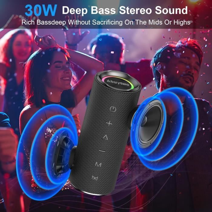 Enceinte Bluetooth 30W Portable – Autonomie 26h, étanche IPX5, Lumière LED – Pour Fêtes, Voyages, Extérieur