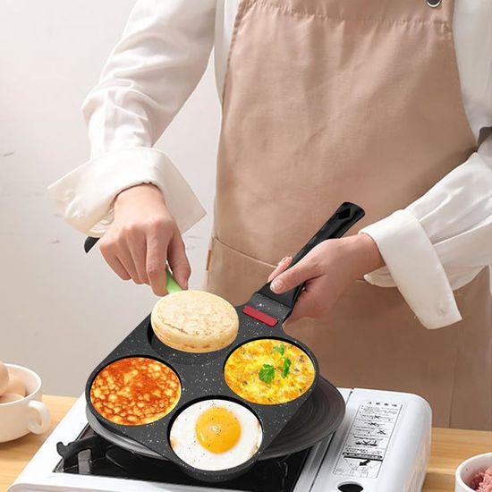 Poêle Triple Revêtement Sans PFOA Poêle à Pancakes 4 Empreintes 26 Cm – Antiadhésive Triple Revêtement Induction – Parfaite Pour Crêpes, Œufs, Blinis Et Mini-Pancakes