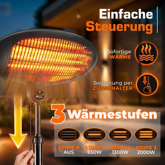 TRESKO 3000W Infrared Outdoor Heater | Terrace Heater | Wall Mounted | Tilt | Remote Control | 3 Levels | Indoor and Outdoor (Black