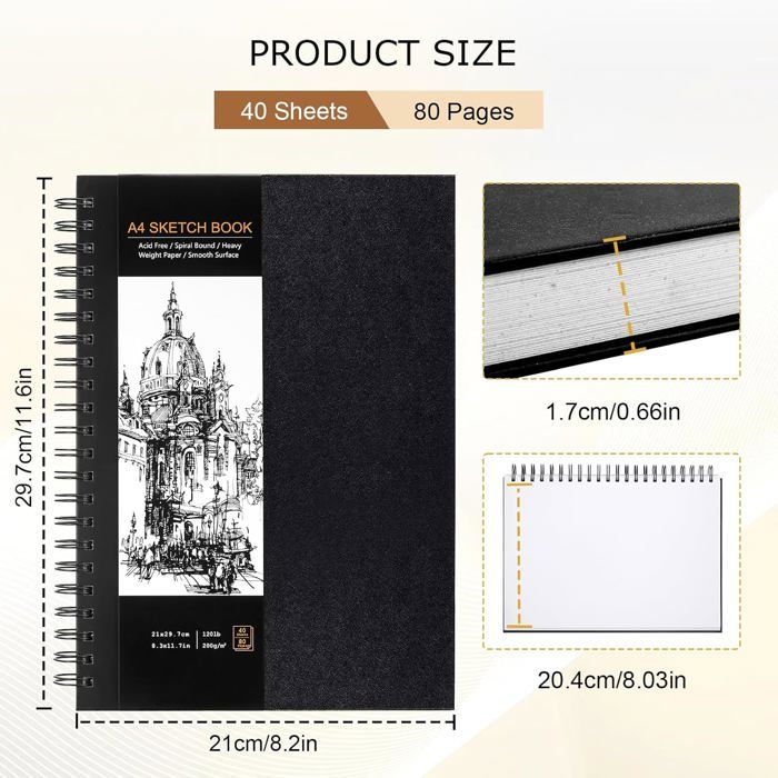 Oxford Carnet De Croquis A4 Rigide 192 Pages - Papier 100g Noir Pour Artistes