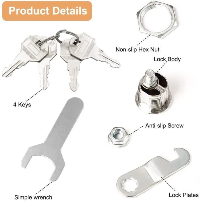 VOCIBO® Serrure à Levier De Boîte Aux Lettres De 16 Mm 4 Clés, Livrée - Foto 4