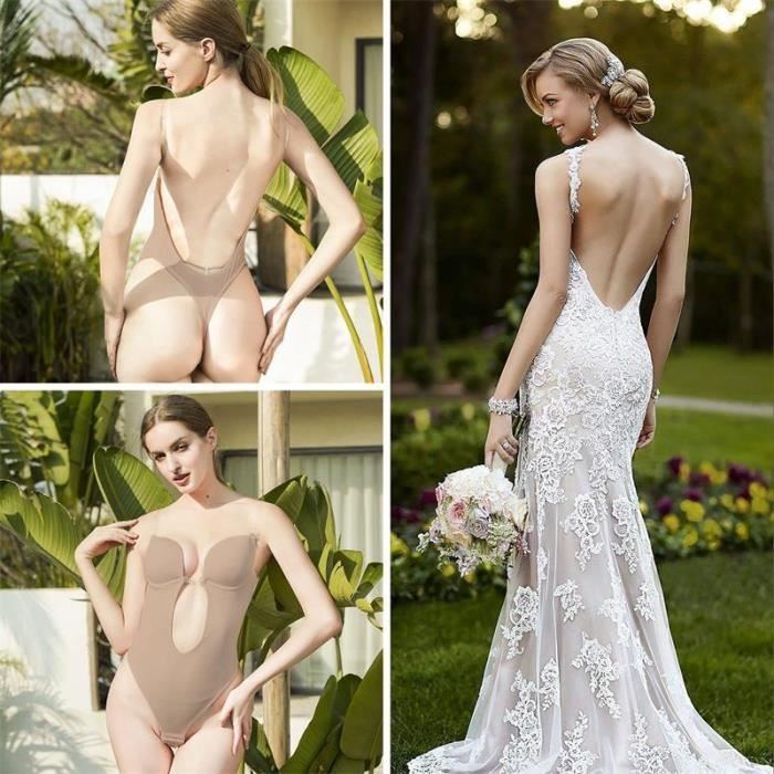 Body Gainant Dos Nu Bustier Bodysuit Col V Ventre Plat Backless pour Robe de Soiree Shaper Femme Jaune Cdiscount Pret a Porter