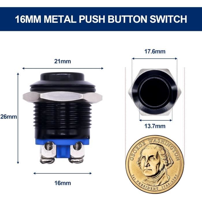Interrupteur À Bouton-Poussoir En Métal,Bouton Poussoir Momentané 16Mm ...