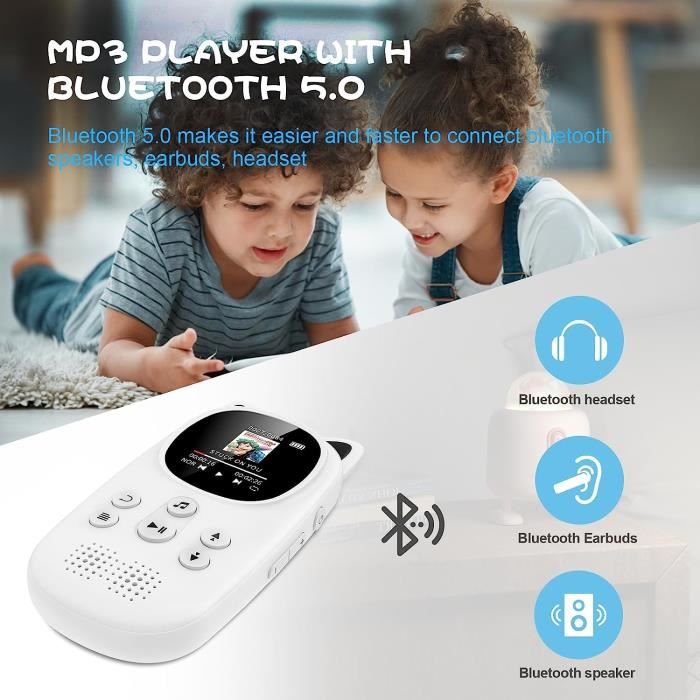 Lecteur MP3 Bluetooth 5.0, Oilsky 32Go MP3 Enfant avec Batterie 750mAh,  Qualité Sonore HiFi Lecteur de Musique MP3 avec Haut-Parleur, Portable  Sport