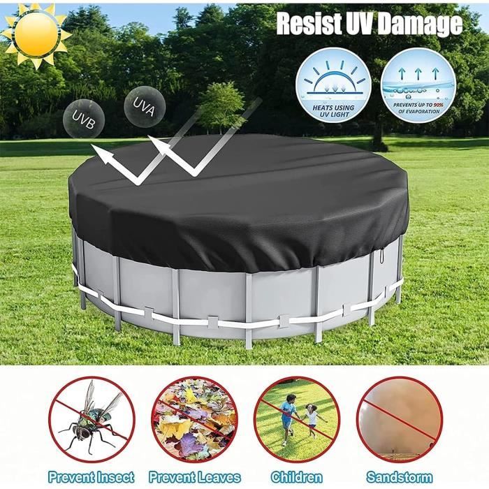 QUICK STAR Bâche Hivernale Piscine Ronde 200g/m² Ø 460 Cm Pour Piscine Ø 366-400 Cm - Protection Robuste Anti-Algues Bleu/Noir