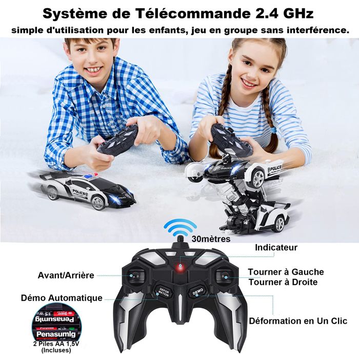 Voiture télécommandée Transformer 2 en 1, conduite de voitures de sport, conduite de robots de transformation, modèles de voitures - Jeux - Jouets