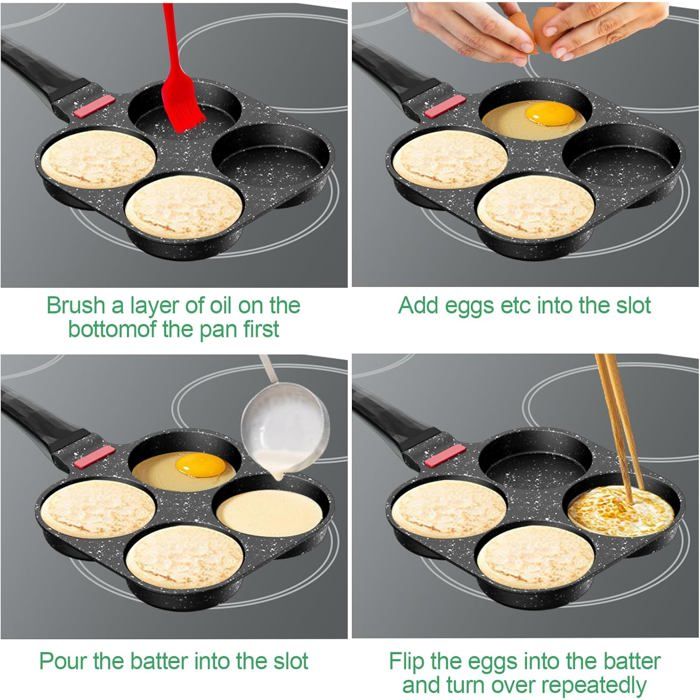 Poêle à Pancakes Antiadhésive 26 Cm - 4 Empreintes, Revêtement Triple Couche Sans PFOA, Compatible Induction