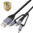 MUVIT TIGER Câble 3En1 USB / Micro USB / Type C / Lightning - 1.2 m - Gris-0