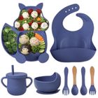 JOULLI Coffret Repas Bébé Silicone sans BPA, Ensemble de assiette pour Bébé Service de table enfants, Bleu