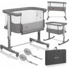Lit bébé 3en1 LIONELO Aurora - Réglable en hauteur et inclinaison - Matelas et sac inclus - Gris