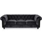 MENZZO Grand canapé 3 places Chesterfield Velours Noir
