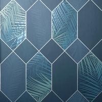 Miami Geometric Leaf Wallpaper Marine - Silver Fine Decor FD42837