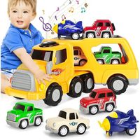 Camion Porte Voiture 5 en 1 - AZWIX - Jouet pour Enfant - Sons et Lumières - Jaune