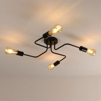 DELIPOP Plafonnier Lustres Luminaire Industriel en Metal, 4 Lampes E27 LED Lumière Plafond, pour Salon Chambre Cuisine, Noir