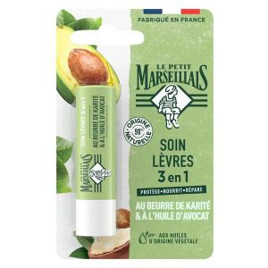 BAUME SOIN DES LÈVRES Le Petit Marseillais Soin Lèvres 3 en 1 Beurre de Karité Huile d'Avocat 4,9g